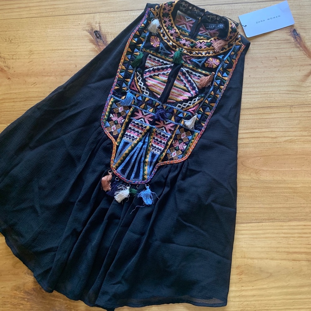 Zara Woman Embroidered Black Top